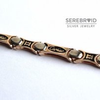 Серебряный позолоченный браслет в стиле Cartier. Позолота 585. Эмаль. - Харьков