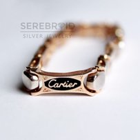 Серебряный позолоченный браслет в стиле Cartier. Позолота 585. Эмаль. - Харьков