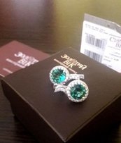 Серебряные серьги с зеленым кварцем и фианитами - Черкассы