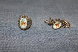 Набор перстень и брошь . Финифть, мельхиор. СССР. - Харьков