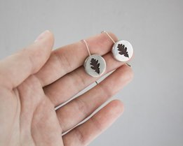 Серебряные сережки ручной работы с дубовым листком - Львов