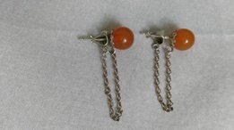 Серьги СССР. Серебро 875 проба, звезда. Королевский настоящий Янтарь! - 