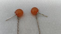 Серьги СССР. Серебро 875 проба, звезда. Королевский настоящий Янтарь! - 