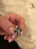 Серебряный набор с зелёным камнем серьги и кольцо золотой век - Киев