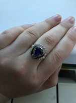 Срібне колечко з золотом та синім камінем - 