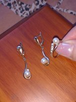 Золотые серьги и кольцо с жемчугом 585 пр. - Киев