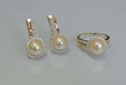 Нежный серебряный комплект с жемчугом(золотые вставки) silverstyle - Первомайск