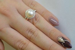 Нежный серебряный комплект с жемчугом(золотые вставки) silverstyle - Первомайск