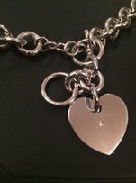 Серебряное колье , сердце с бриллиантом - Киев