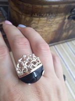 Крупные серьги и кольцо, серебро/оникс/фианиты/золото - Харьков