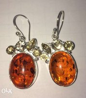 Серьги серебряные 925 с камнями янтарь и цитрин Индия - Черкассы