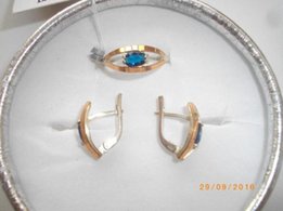 Серебряный комлект серьги + кольцо. Сапфир. Новый. - Одесса
