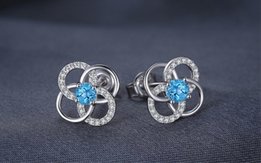 Серебряные серьги с натуральным голубым топазом - Запорожье