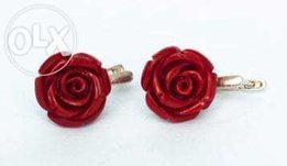 Серебряные серьги 925 пробы с керамическими розочками - Тернополь