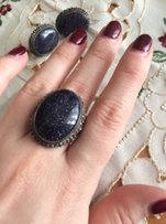 Серебряные серьги 925 с темно-синим авантюрином «Каирская ночь» - Днепр