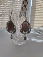 Серьги мельхиоровые с сердоликом (винтаж) - Киев