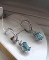Золотые новые серьги -Топаз в белом золоте - Киев