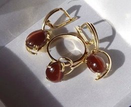 Золотой набор серьги, кольцо с редким камнем скаполит "Осенняя феерия" - Донецк