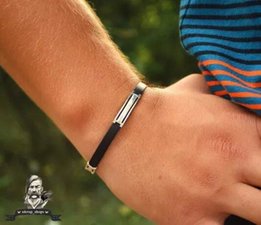 Браслет каучуковый с серебряными вставками (золотыми), гравировка - Днепр