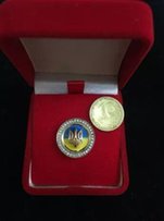 Значок герб и флаг Украины из золота и серебра с цирконием - Киев
