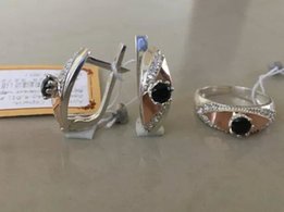 Серебряный набор 925 пробы кольцо и серьги с золотыми пластинами - Львов