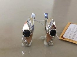 Серебряный набор 925 пробы кольцо и серьги с золотыми пластинами - Львов