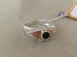 Серебряный набор 925 пробы кольцо и серьги с золотыми пластинами - Львов