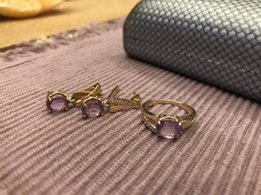 Золотые серьги 585 пробы с аметистами. Вес 4.28 - Киев